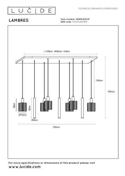 Lucide LAMBRES - Pendant light - 6xE27 - Taupe